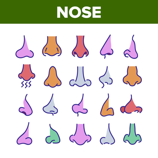 Nose Human Face Organ Collection Icons Set Vector - Vector, Image