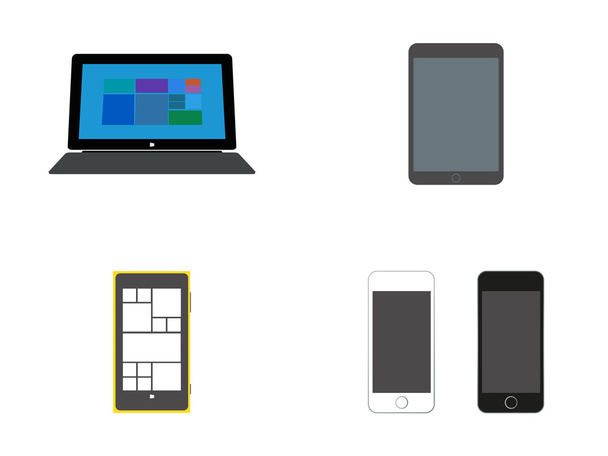 Dispositivos móviles: Tablet con teclado, tabletas y teléfonos inteligentes
 - Vector, imagen