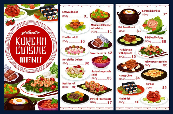 Korean restaurant menu, Korea authentic food - Vektör, Görsel