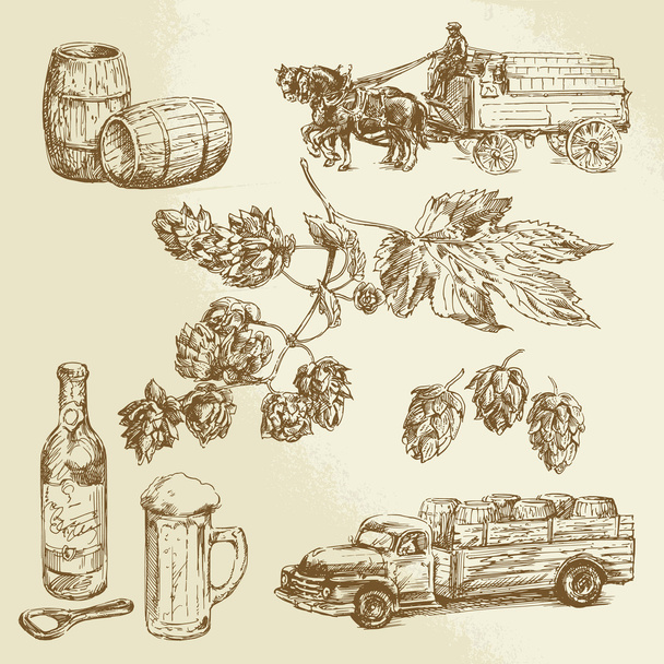 пиво - колекція, намальована вручну
 - Вектор, зображення