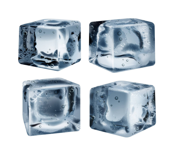 τέσσερα κομμάτια διαφανή πάγου, υψηλή λεπτομερή ρεαλιστικά έργα - Διάνυσμα, εικόνα