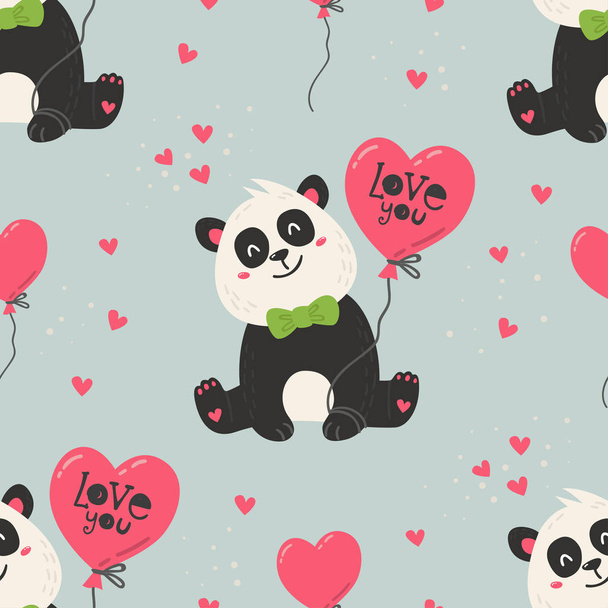 Seamless pattern with cute pandas - Vector, Image