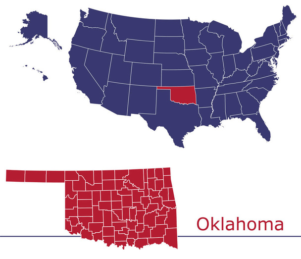Oklahoma maakunnat vektori kartta USA kartta värit kansallinen lippu
 - Vektori, kuva
