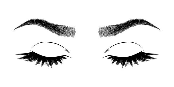 Illustration with woman's eyes, eyebrows and eyelashes. Makeup Look. Tattoo design. Logo for brow bar or lash salon. - Wektor, obraz