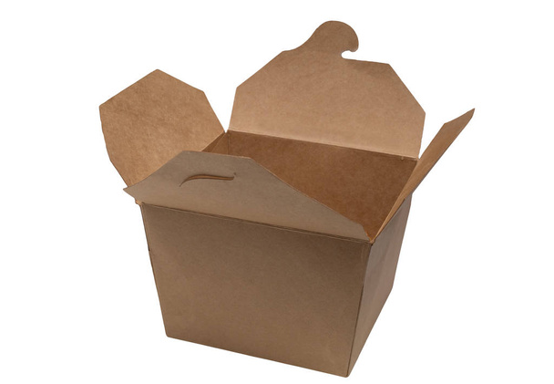 Caixa de presente aberta, caixa de papelão para conter produtos ou alimentos, isolada sobre fundo branco
 - Foto, Imagem
