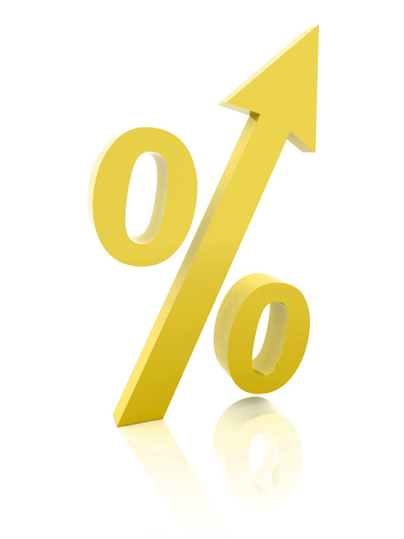 Golden percentage symbol with an arrow up. Concept 3D illustrati - Photo, Image