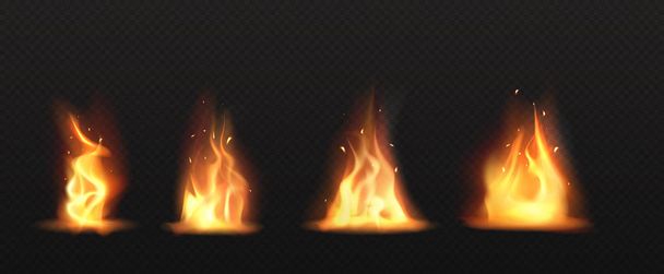 Realistic fire, torch flame set isolated clip art - Vector, Image