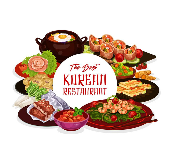Tradiční korejská restaurace menu, asijská kuchyně - Vektor, obrázek