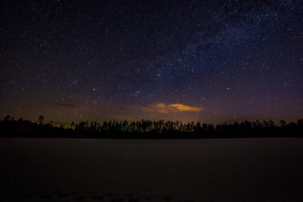 one million stars during the sunrise, Sweden. long exposure. Milky way - Fotoğraf, Görsel