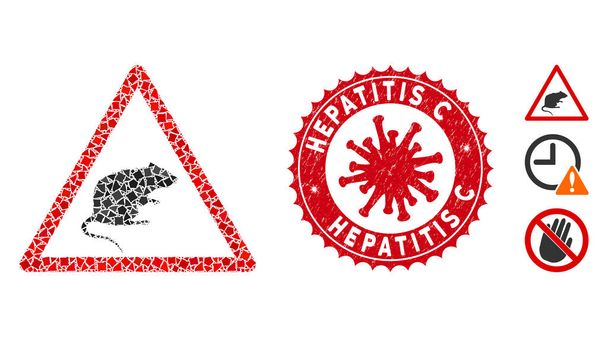 Mosaic Rat Warning Icon of Trembly Parts with Coronavirus Textured Hepatitis C Stamp - ベクター画像