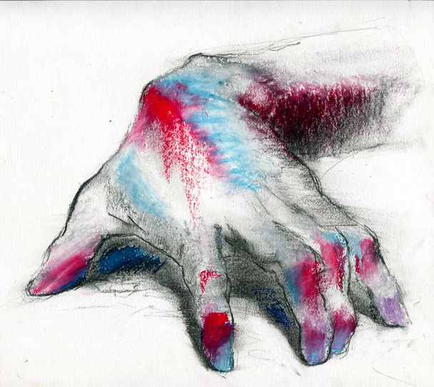 Menselijke arm close-up hand getekend creatieve illustratie - Foto, afbeelding