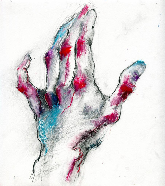 Human handbreadth closeup hand drawn creative illustration - Photo, Image