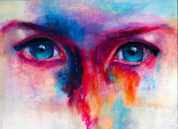 Human eyes closeup hand drawn colorful illustration - Fotoğraf, Görsel
