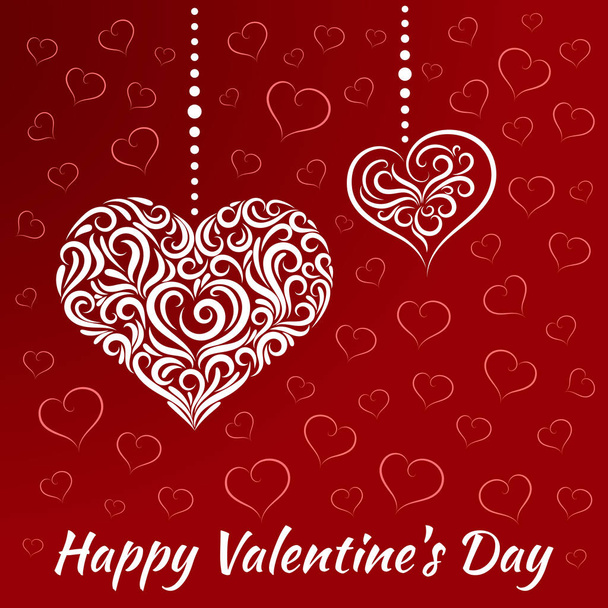 Ласкаво просимо до листівки "Щасливий день Валентинів". Серце від елементів орнаменту. Лінійний малюнок у стилі ретро. - Вектор, зображення
