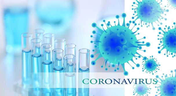 Kísérleti csövek Coronavirus-szal laboratóriumban - Fotó, kép