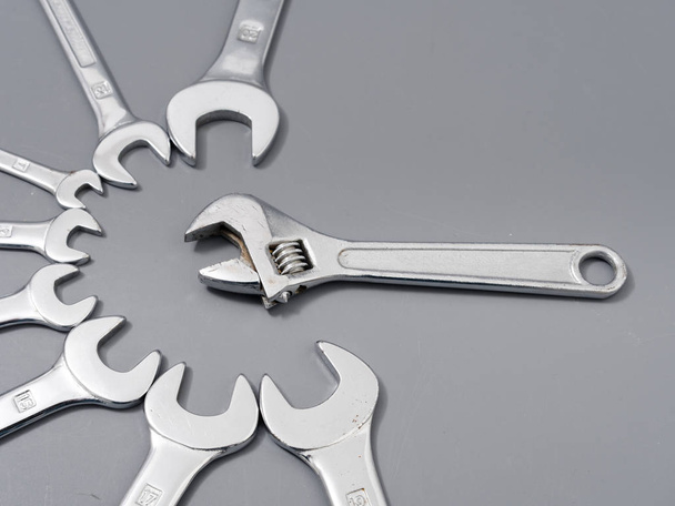 auto repair wrenches on a gray background - Photo, Image