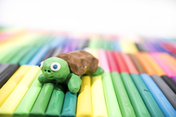 Play clay Animals. Turtle on colored background. - Fotoğraf, Görsel