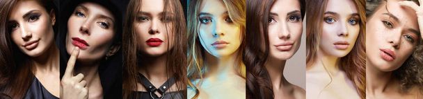 collage of beautiful women. beautiful teen girls with make-up - Photo, Image