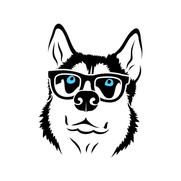 Husky dog in glasses, simply vector illustration  - Vector, Image