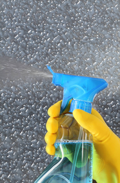 cleaning the house with a spray, a sponge and a bucket of water - Foto, Imagen