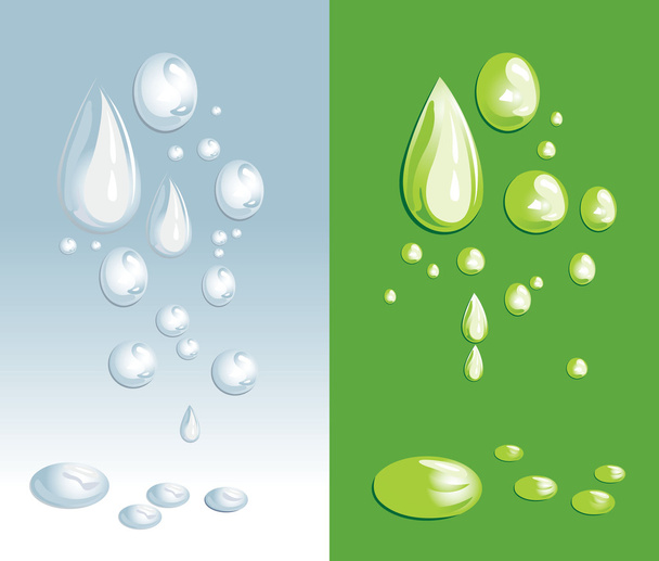 Капли векторной воды на синем и зеленом фоне
 - Вектор,изображение