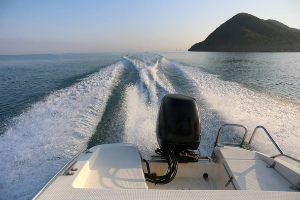 Motor boat of speed boat and morning sea view. - 写真・画像