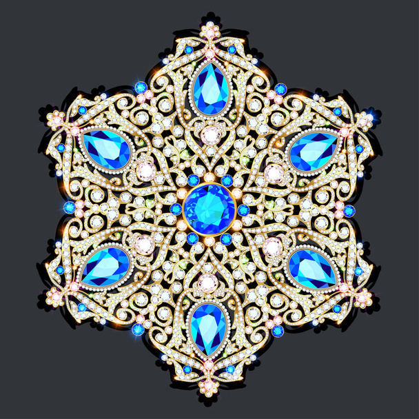 Mandala brooch jewelry, design element. Tribal ethnic floral pattern  round with precious stones. Geometric vintage ornamental background. - Wektor, obraz