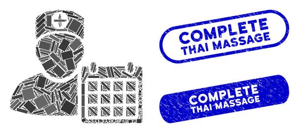 Ορθογώνιο Κολάζ Γιατρός Πρόγραμμα Ημερολόγιο με Υφή Πλήρης Ταϊλάνδης Γραμματόσημα Μασάζ - Διάνυσμα, εικόνα