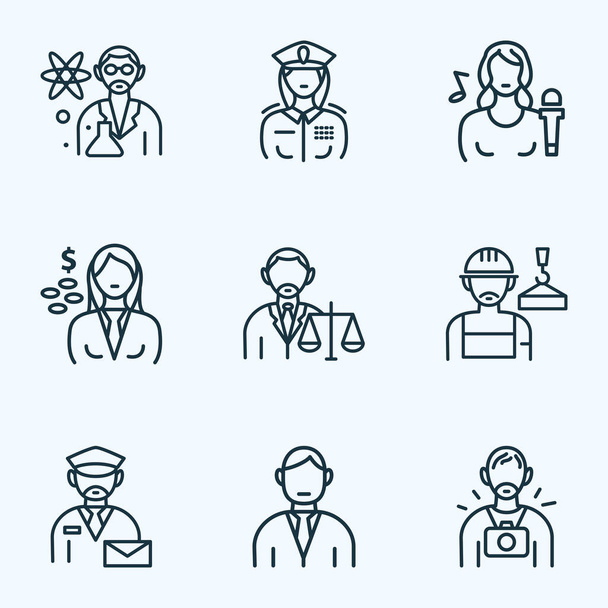 Profession icons line style set with lawyer, photographer, builder and other mailman elements. Isolated illustration profession icons. - Photo, Image