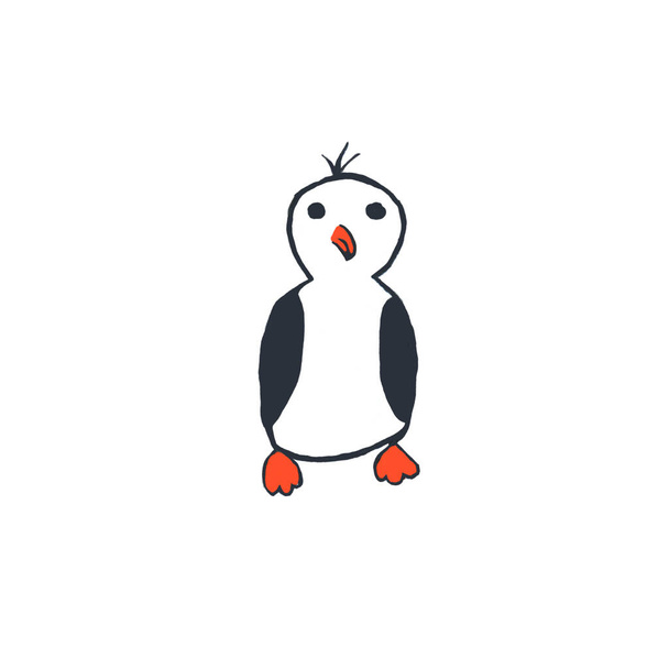 Basit ilkel penguen, çocuksu tarz, çocukça çizim, naif. - Fotoğraf, Görsel