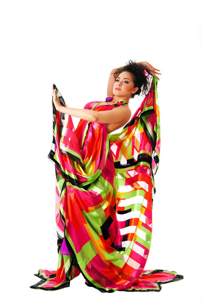 Fashion woman in colorful dress - 写真・画像