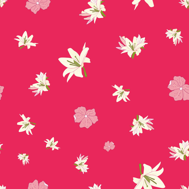 シームレス花柄。ピンクのユリの花 - ベクター画像
