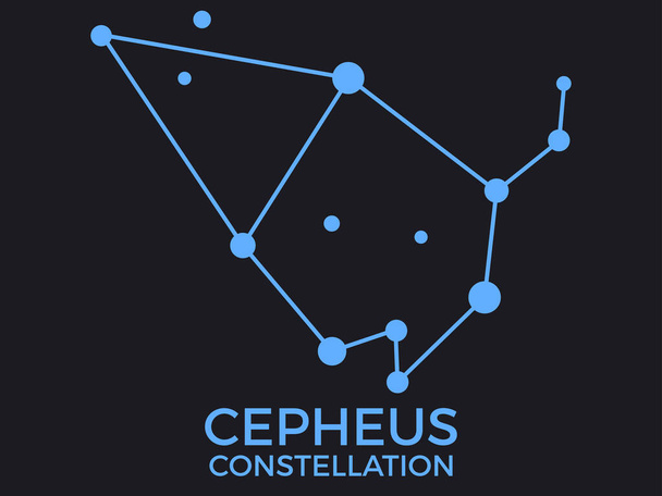 Cepheus-tähdistö. Tähdet yötaivaalla. Tähtien ja galaksien ryhmä. Sininen tähdistö mustalla pohjalla. Vektoriesimerkki
 - Vektori, kuva