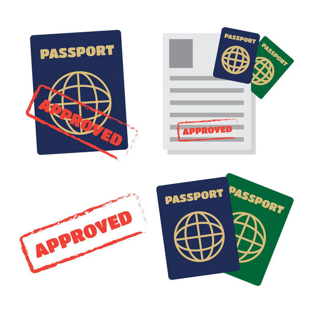 Víza razítkem. Aplikace, pas nebo vízum. Cestovní vektor - Vektor, obrázek
