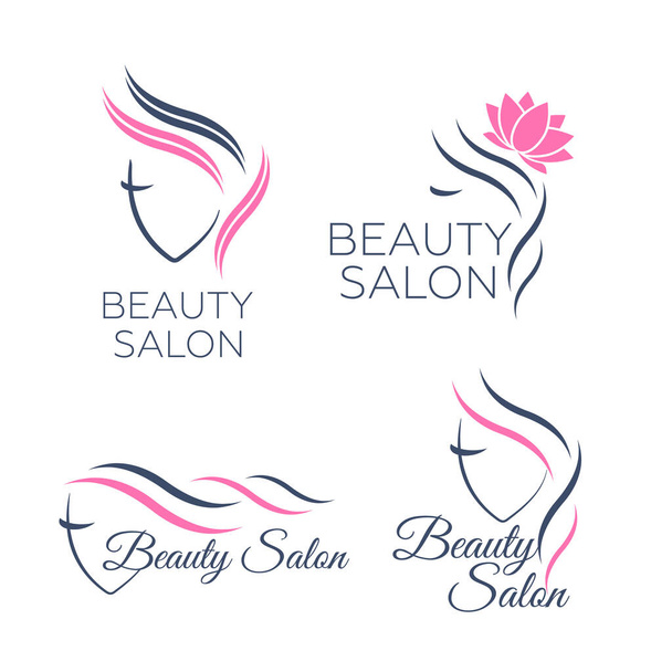 Bella donna modello logo vettoriale per parrucchiere, salone di bellezza, procedure cosmetiche, centro benessere. Logo di bellezza per parrucchiere - Vettoriali, immagini