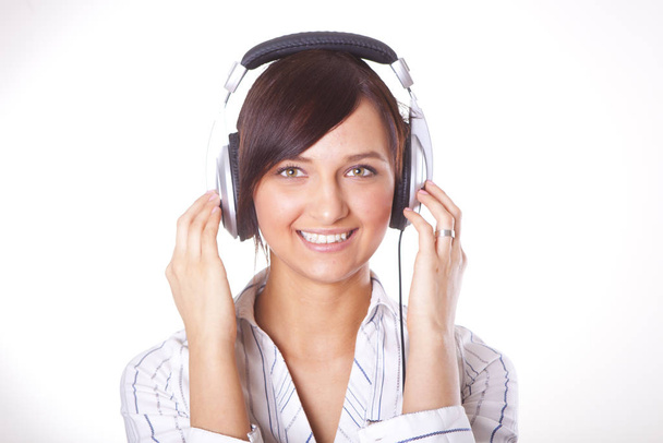 businesswoman with headset on white background - 写真・画像
