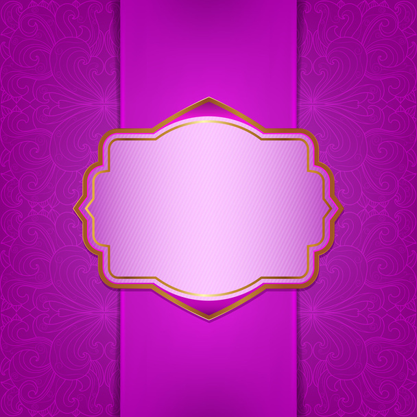 Frame with satin ribbon on a pink floral background - Διάνυσμα, εικόνα