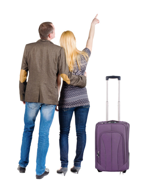 Couple traveling with suitcas - Fotoğraf, Görsel