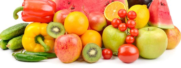 Obst und Gemüse isoliert auf weißem Hintergrund. breites Foto. - Foto, Bild