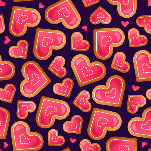 Seamless pattern with heart shaped cookies. - Vector, Image