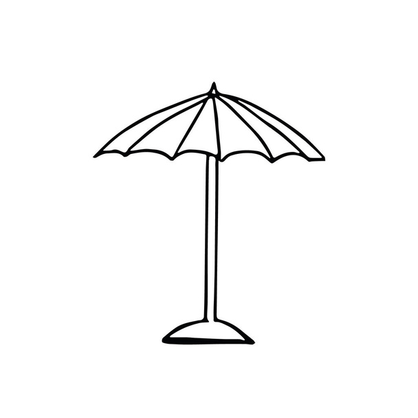Sonnenschirm von Hand im Doodle-Stil gezeichnet. Sommer, Sonnenschutz - Vektor, Bild