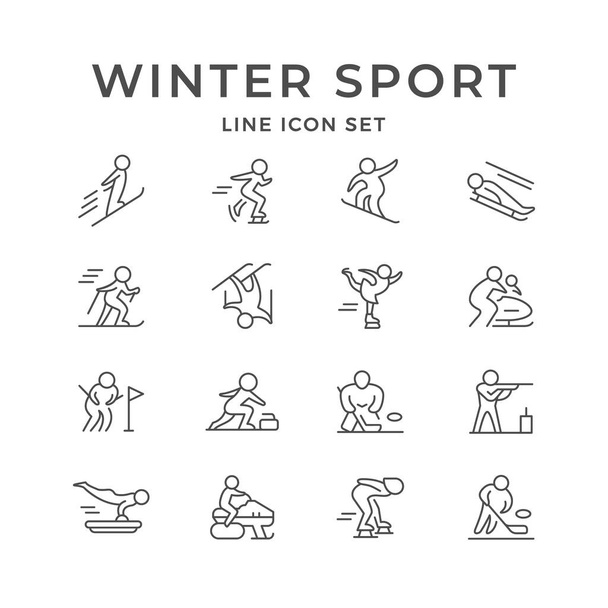 Stel lijn pictogrammen van de wintersport - Vector, afbeelding
