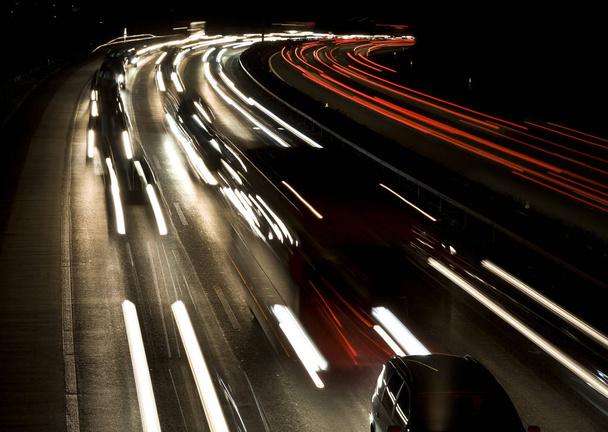 highway road at night, long term exposure - Photo, image