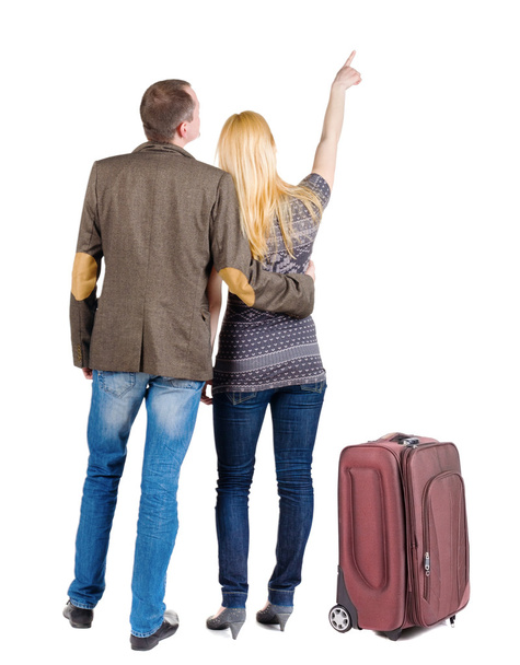 jeune couple voyageant avec suitcas - Photo, image