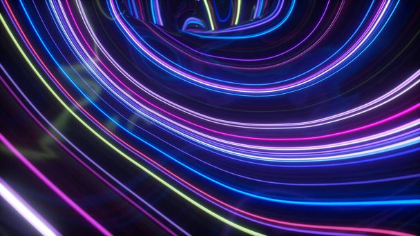 3d ілюстрація, абстрактний топографічний анімаційний фон, флуоресцентне ультрафіолетове світло, світяться неонові лінії, рухаються всередину, синьо-рожевий спектр, сучасне барвисте освітлення
 - Фото, зображення
