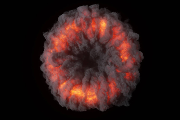 Flames of fire emitting puffs of dark smoke on an isolated black background. Hell portal. 3d illustration - Photo, Image