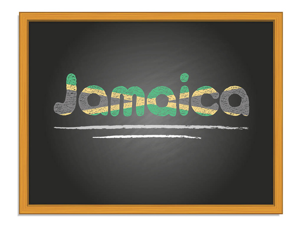 Jamaica country name and flag color chalk lettering on chalkboar - Wektor, obraz