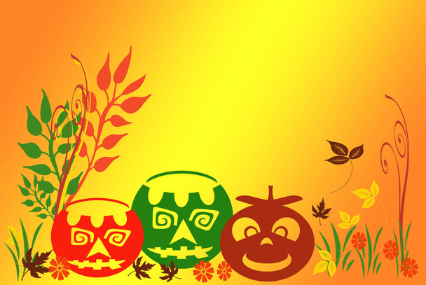 happy halloween greeting card with funny pumpkins and balloons - Foto, afbeelding