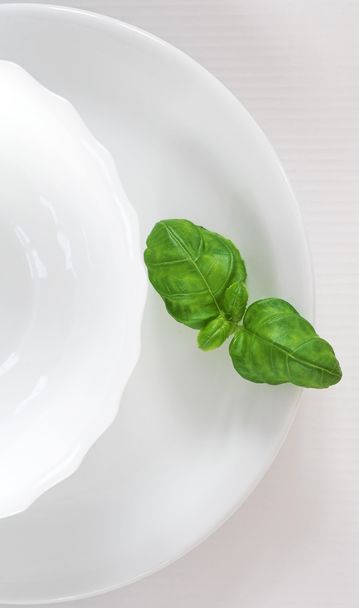 Зеленый овощ на белой тарелке
 - Фото, изображение