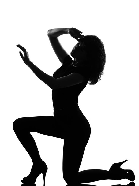silhouette woman sad despair kneel - Photo, Image